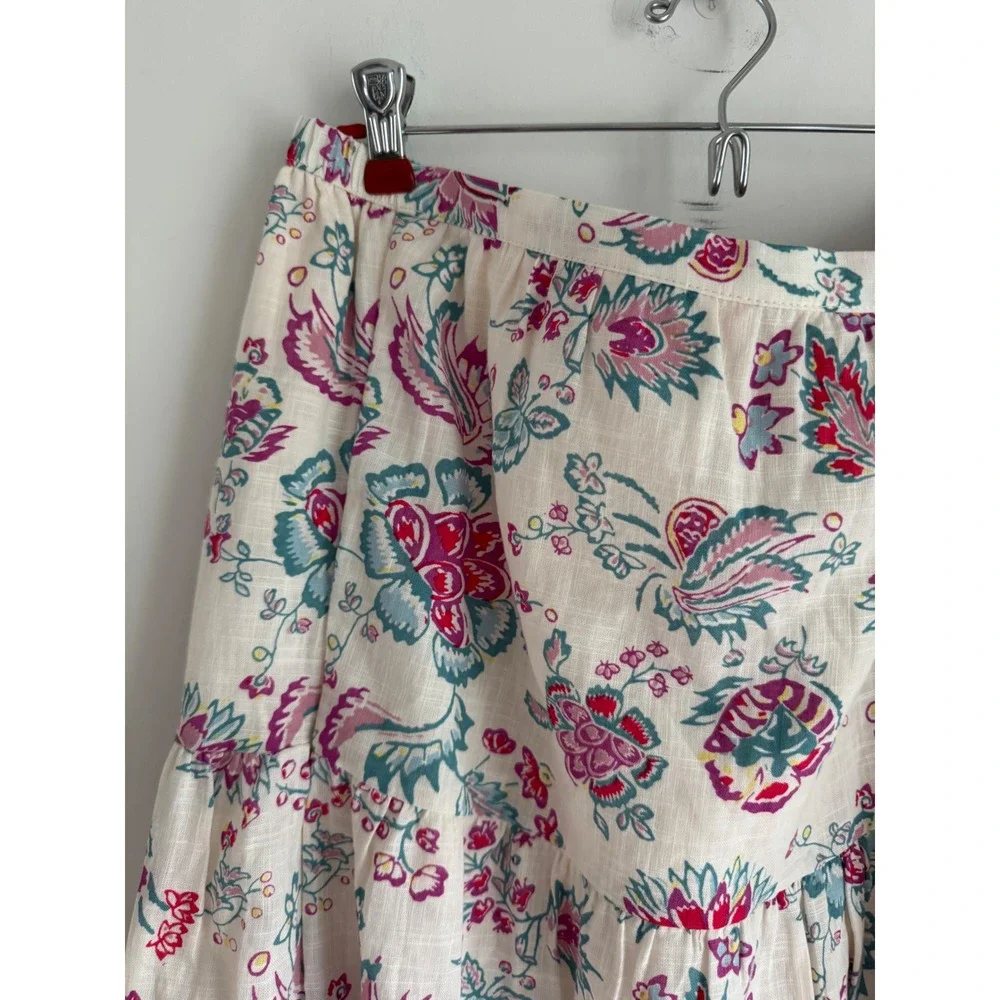 Universal Thread Cream Floral Tiered Cotton Midi Skirt Lace Trim Large NEW